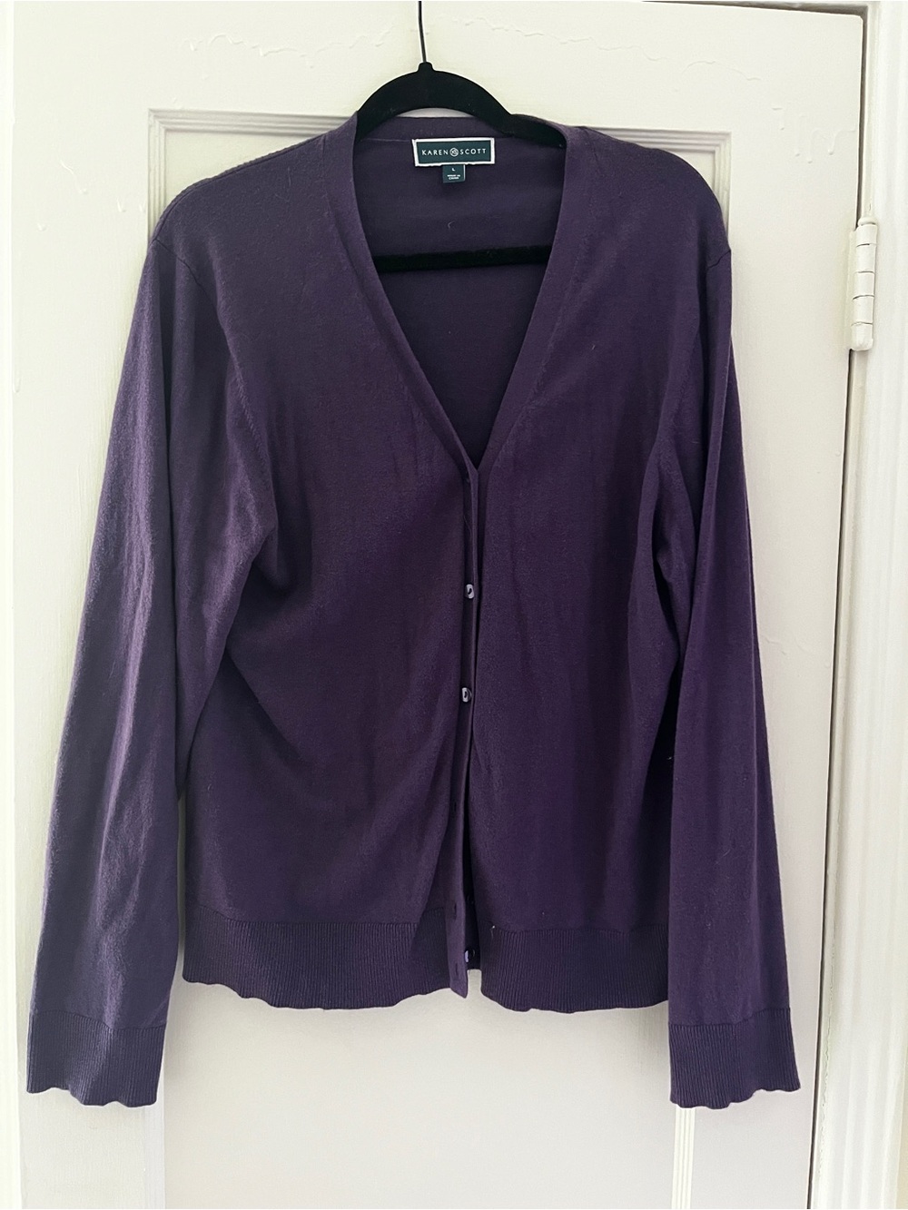 Karen Scott Deep Purple V-Neck Button-Front Cardigan